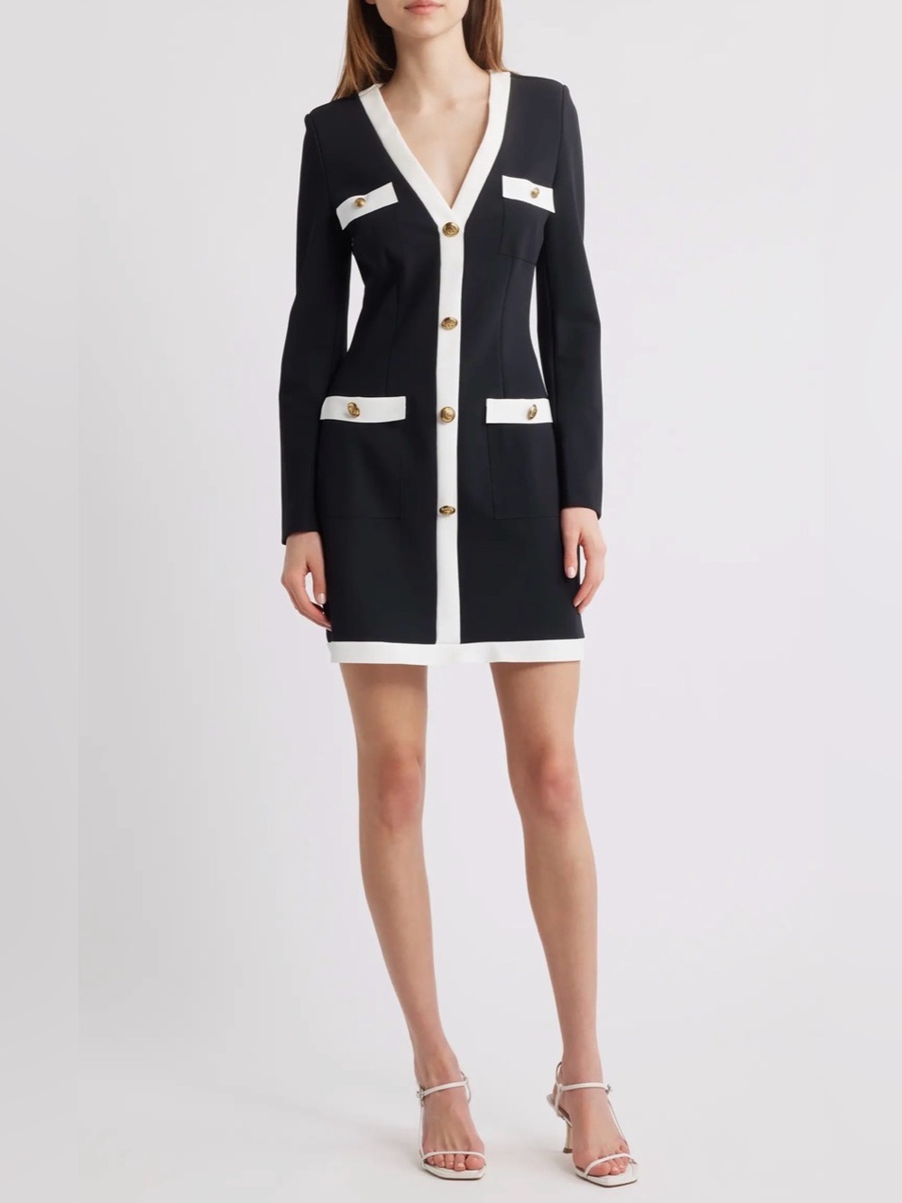 Toluke Bicolor Long Sleeve Minidress size 44 us size 8